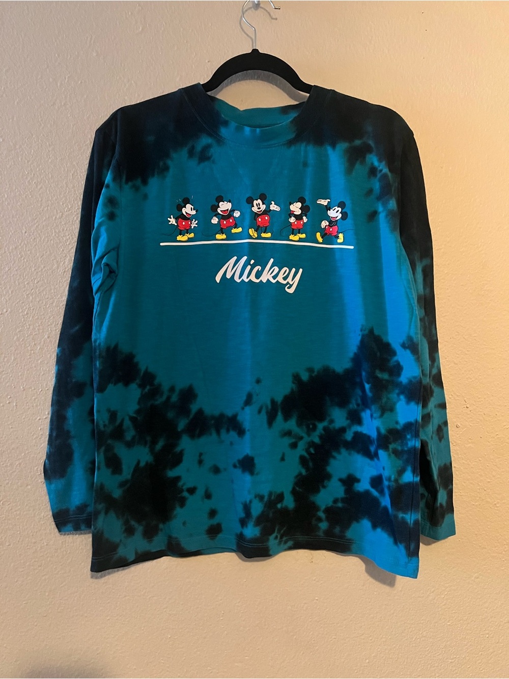 Disney Graphic T-Shirt Mickey Mouse Youth M 7-9 Long Sleeve Tie-Dye Tee Blue